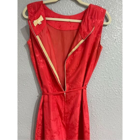 Vintage Asian Silk Tangerine Orange 2 piece sheath dress and short waisted jack - Picture 4 of 6